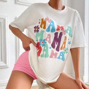 Coord 2 Piece Set Mama Slogan Graphic Tee & Pink Shorts Size Small